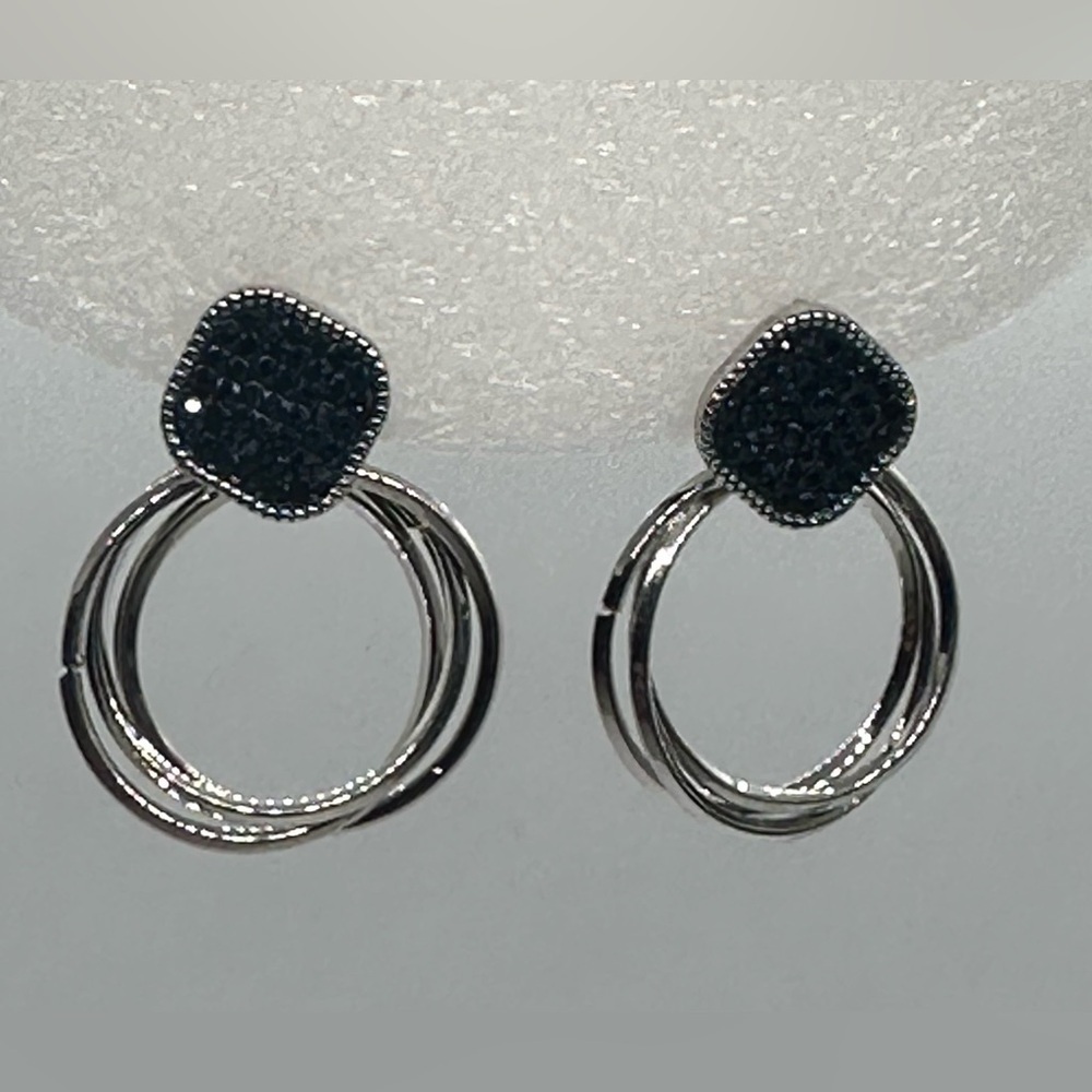 STUNNING Navy Blue Crystal Silver Dangle Hoop Earrings | Statement Jewelry | NWT - Picture 5 of 16